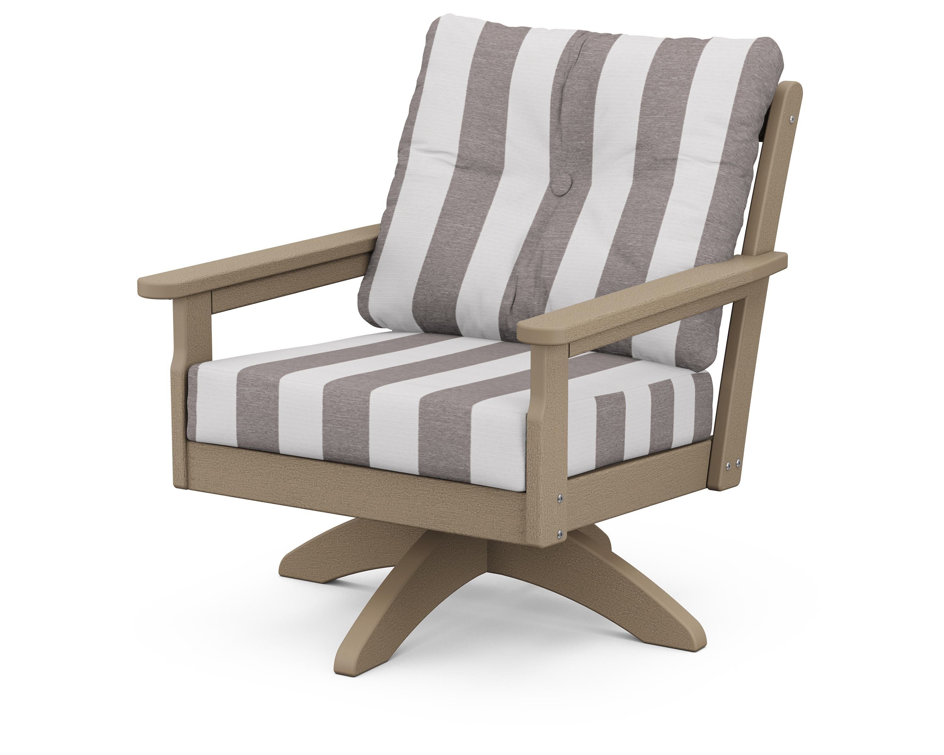 POLYWOOD® Vineyard Deep Seating Swivel Chair in Vintage Sahara / Cabana Stripe Grey Mist
