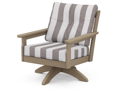 POLYWOOD® Vineyard Deep Seating Swivel Chair in Vintage Sahara / Cabana Stripe Grey Mist