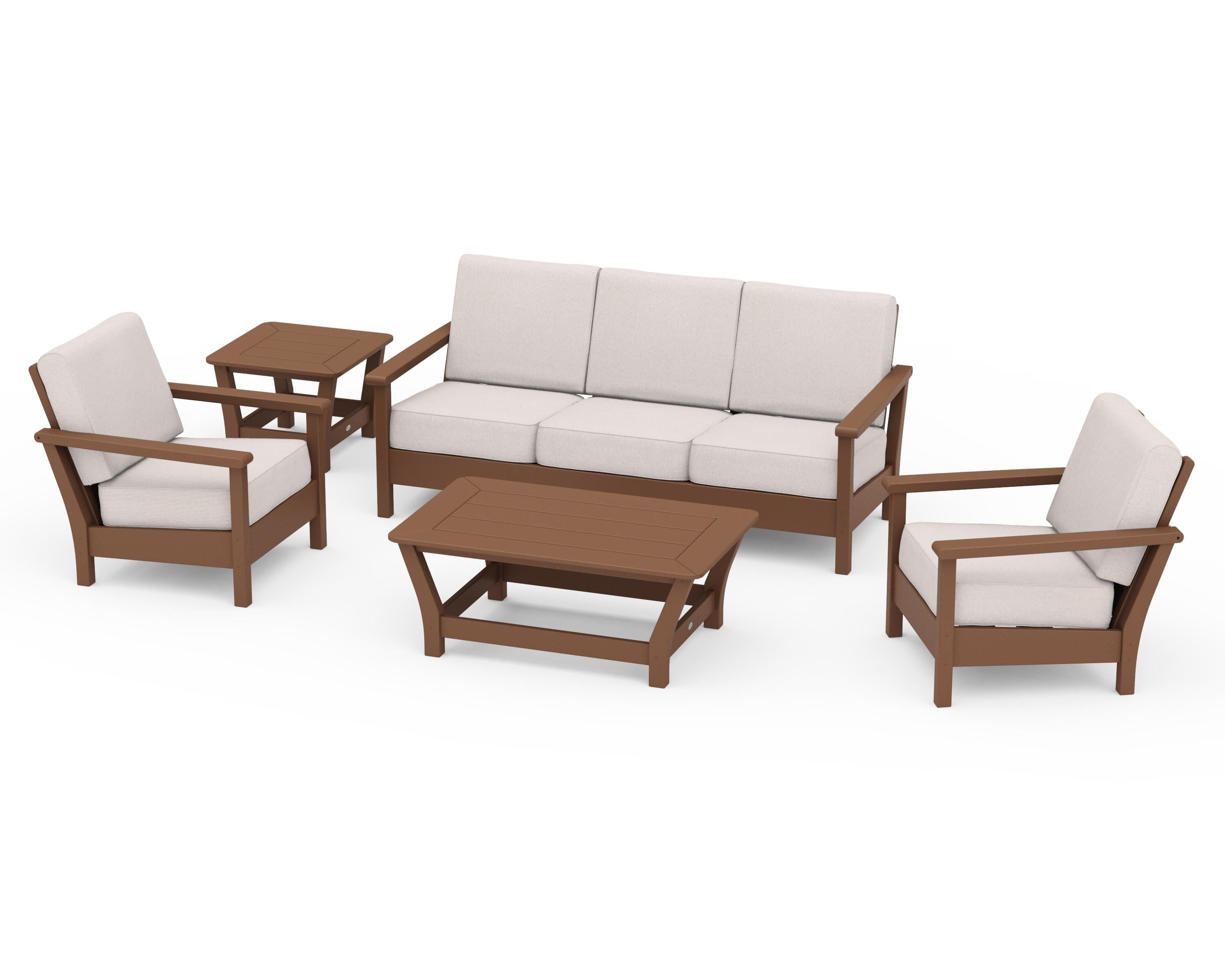 POLYWOOD® Harbour 5-Piece Deep Seating Set in Teak / Dune Burlap