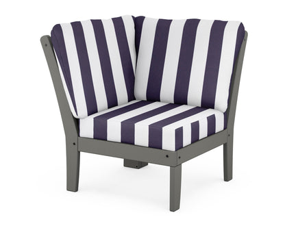 POLYWOOD® Braxton Modular Corner Chair in Slate Grey / Cabana Stripe Navy