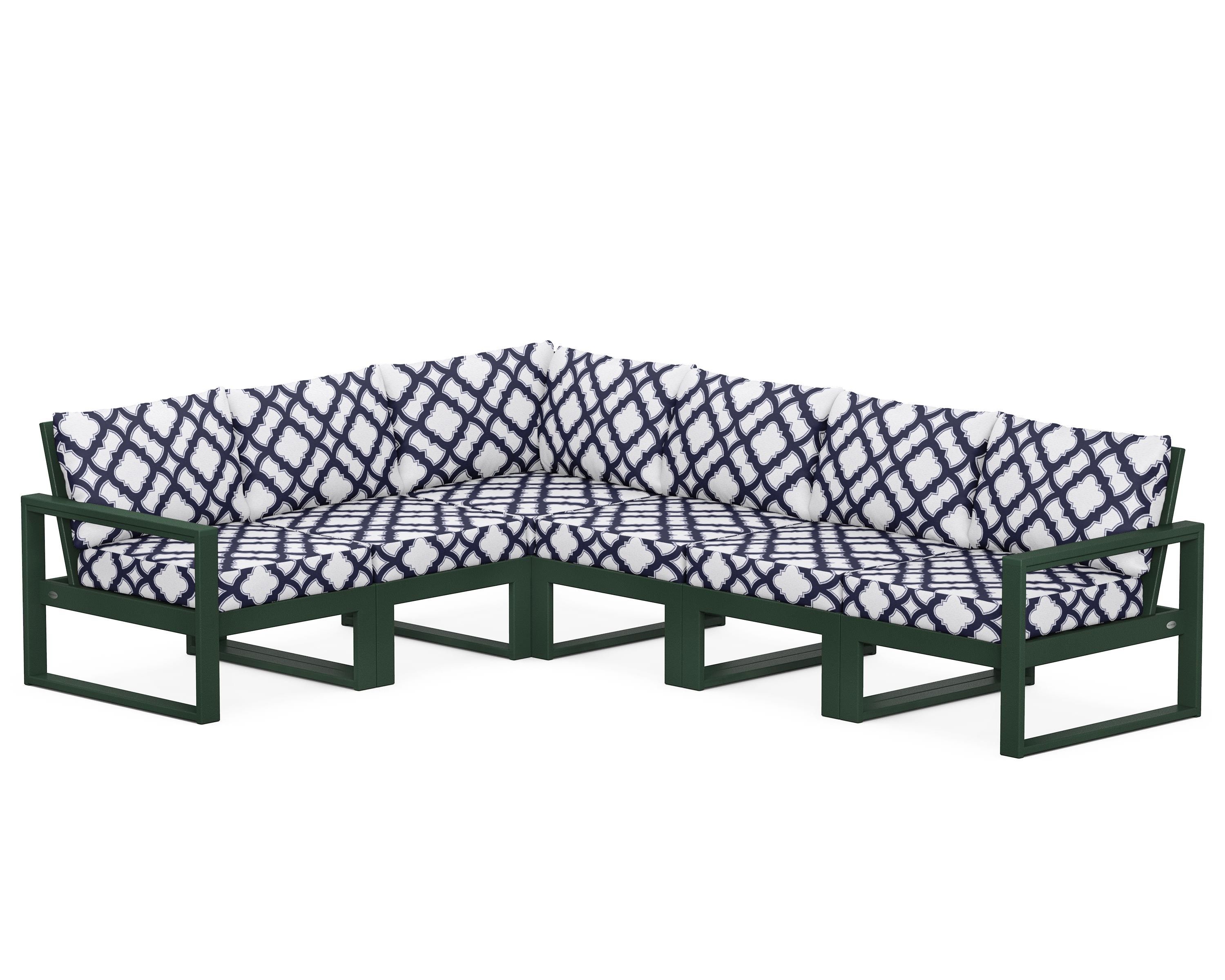 POLYWOOD® EDGE 6-Piece Modular Deep Seating Set in Green / Trellis Navy