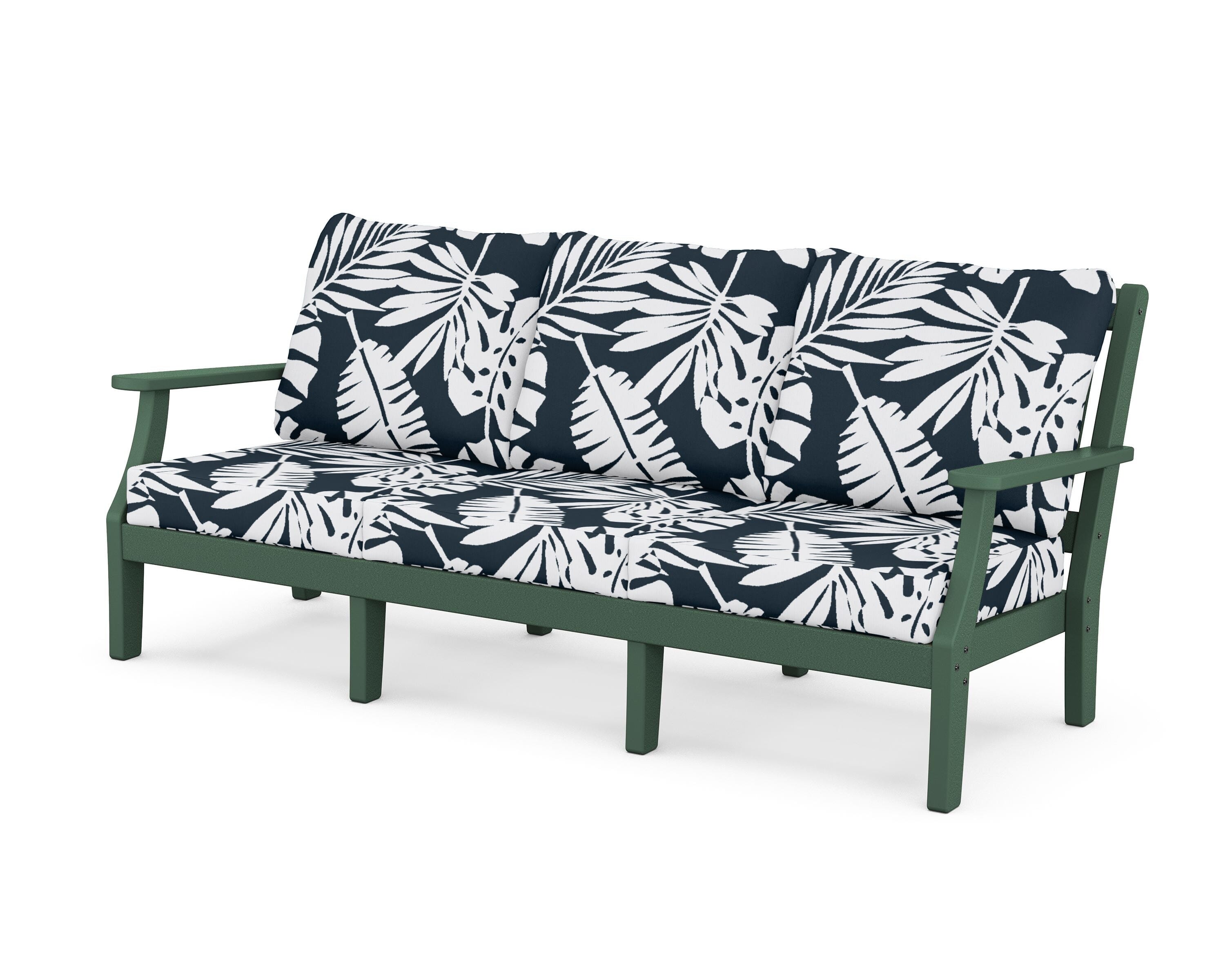 Martha Stewart by POLYWOOD® Chinoiserie Deep Seating Sofa in Green / Leaf Marine Indigo