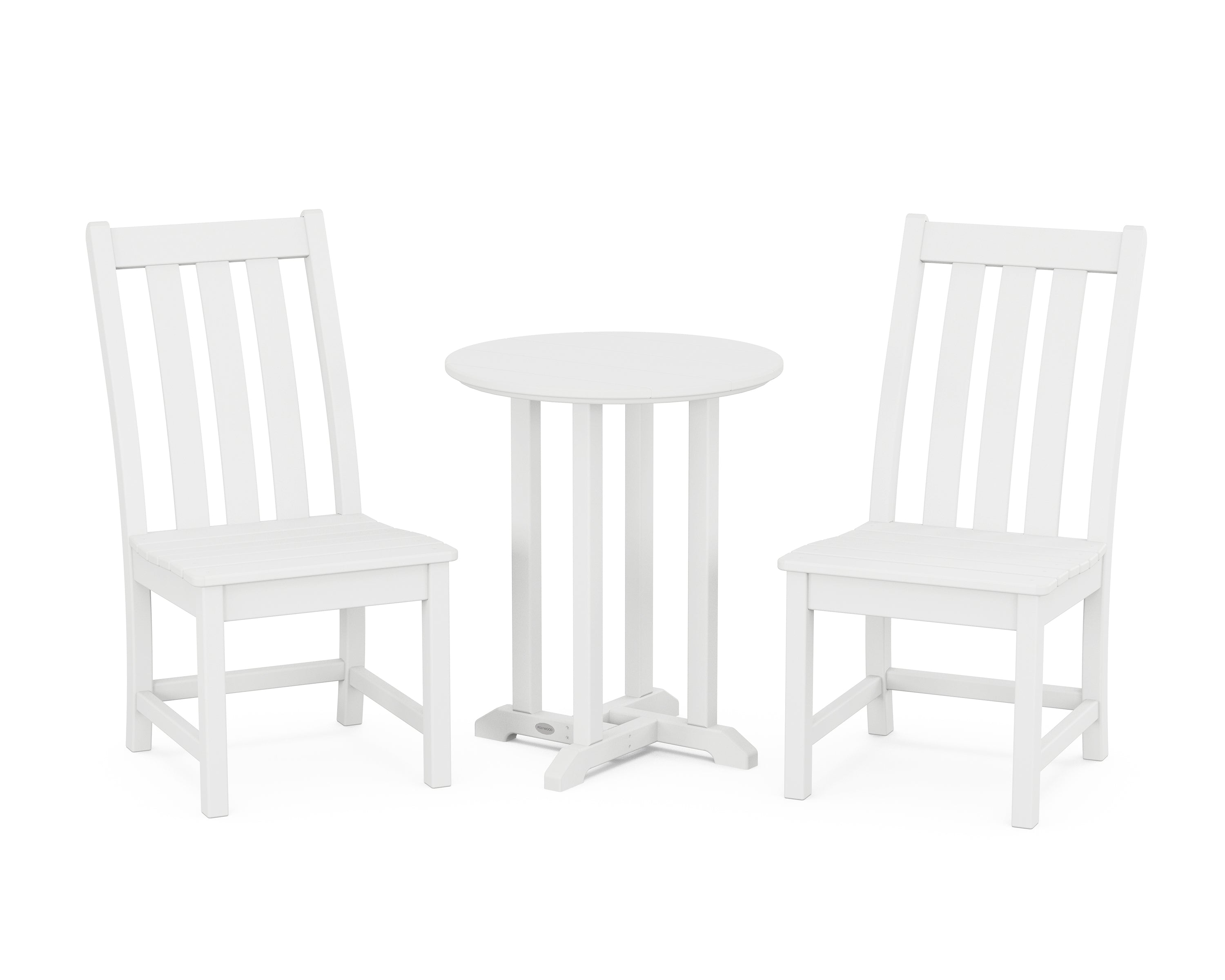 POLYWOOD® Vineyard Side Chair 3-Piece Round Bistro Dining Set in White