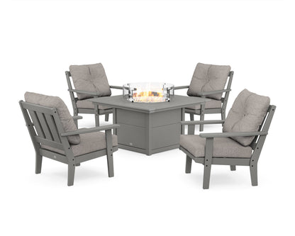 POLYWOOD® Oxford 5-Piece Deep Seating Set with Fire Pit Table in Slate Grey / Weathered Tweed