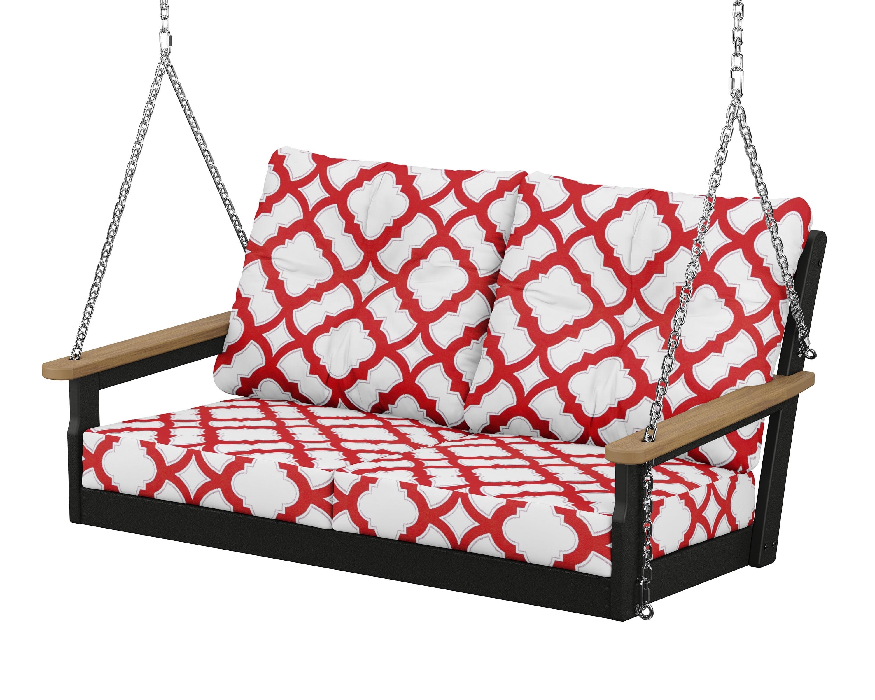 POLYWOOD® Vineyard Deep Seating Swing in Black / Natural / Trellis Crimson