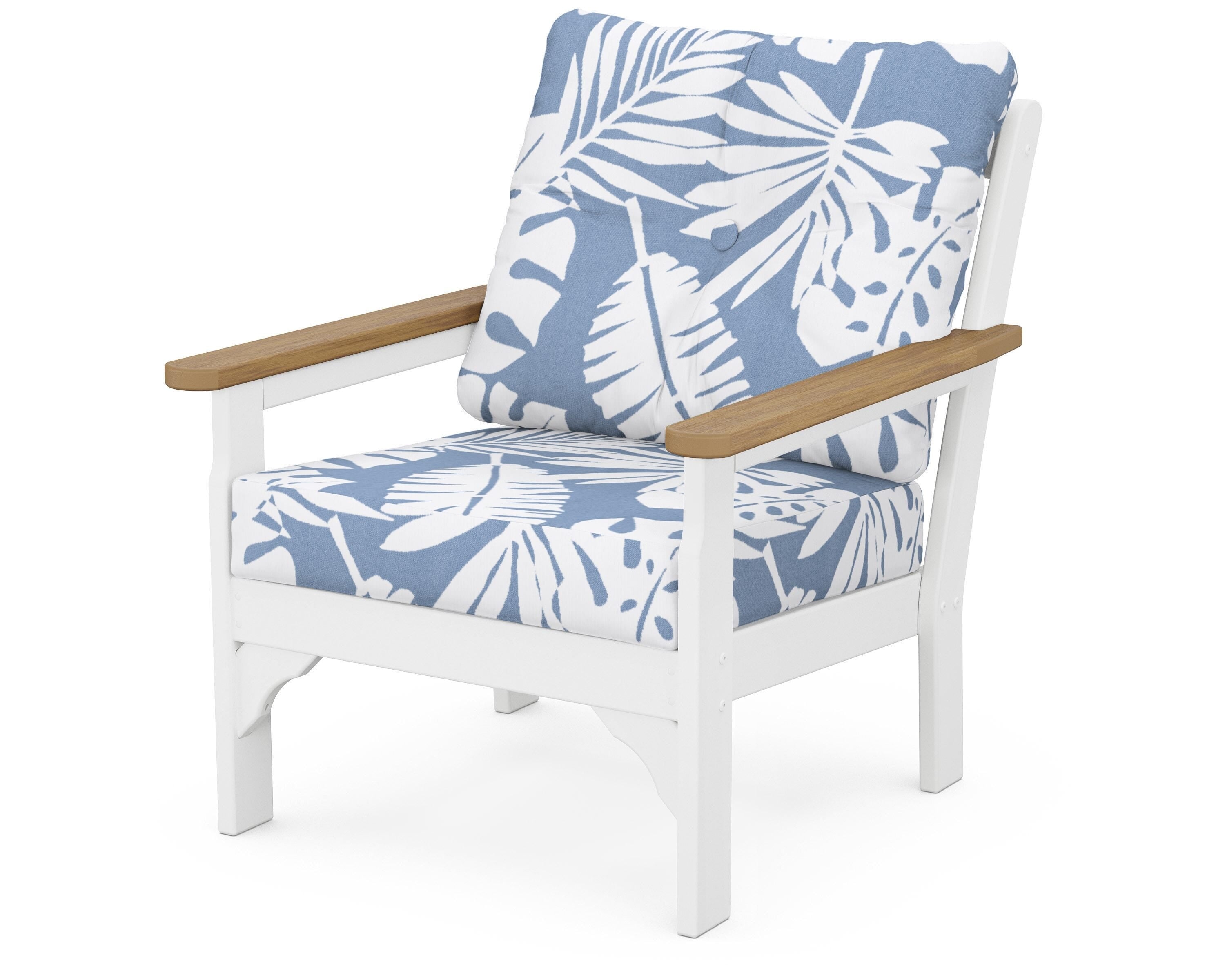 POLYWOOD® Vineyard Deep Seating Chair in White / Natural / Leaf Sky Blue