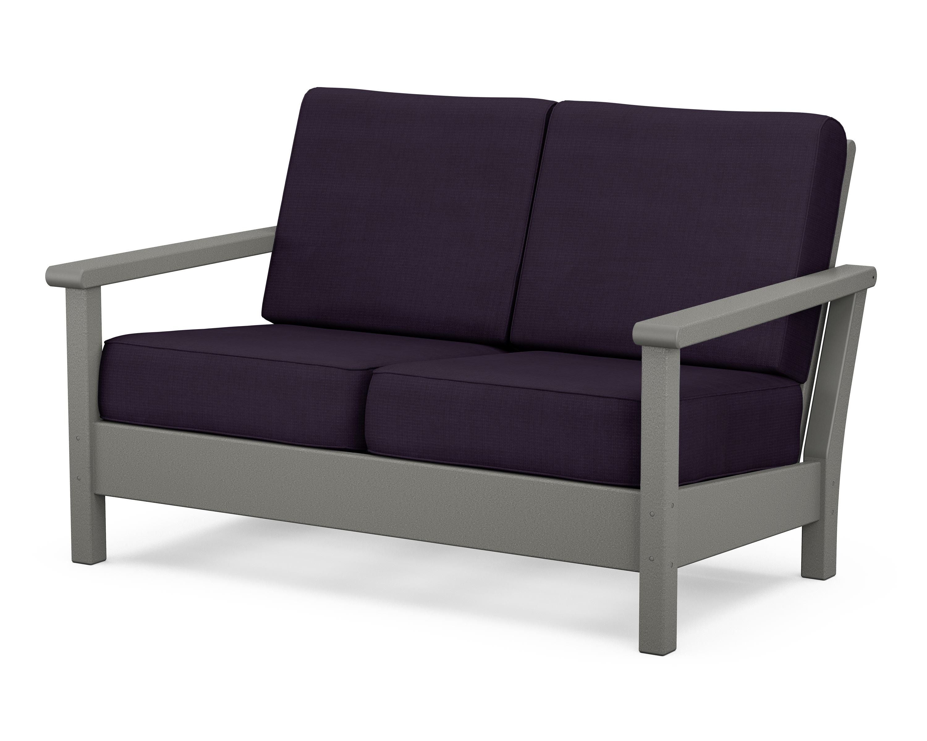 POLYWOOD® Harbour Deep Seating Loveseat in Slate Grey / Navy Linen