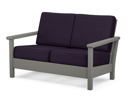 POLYWOOD® Harbour Deep Seating Loveseat in Slate Grey / Navy Linen