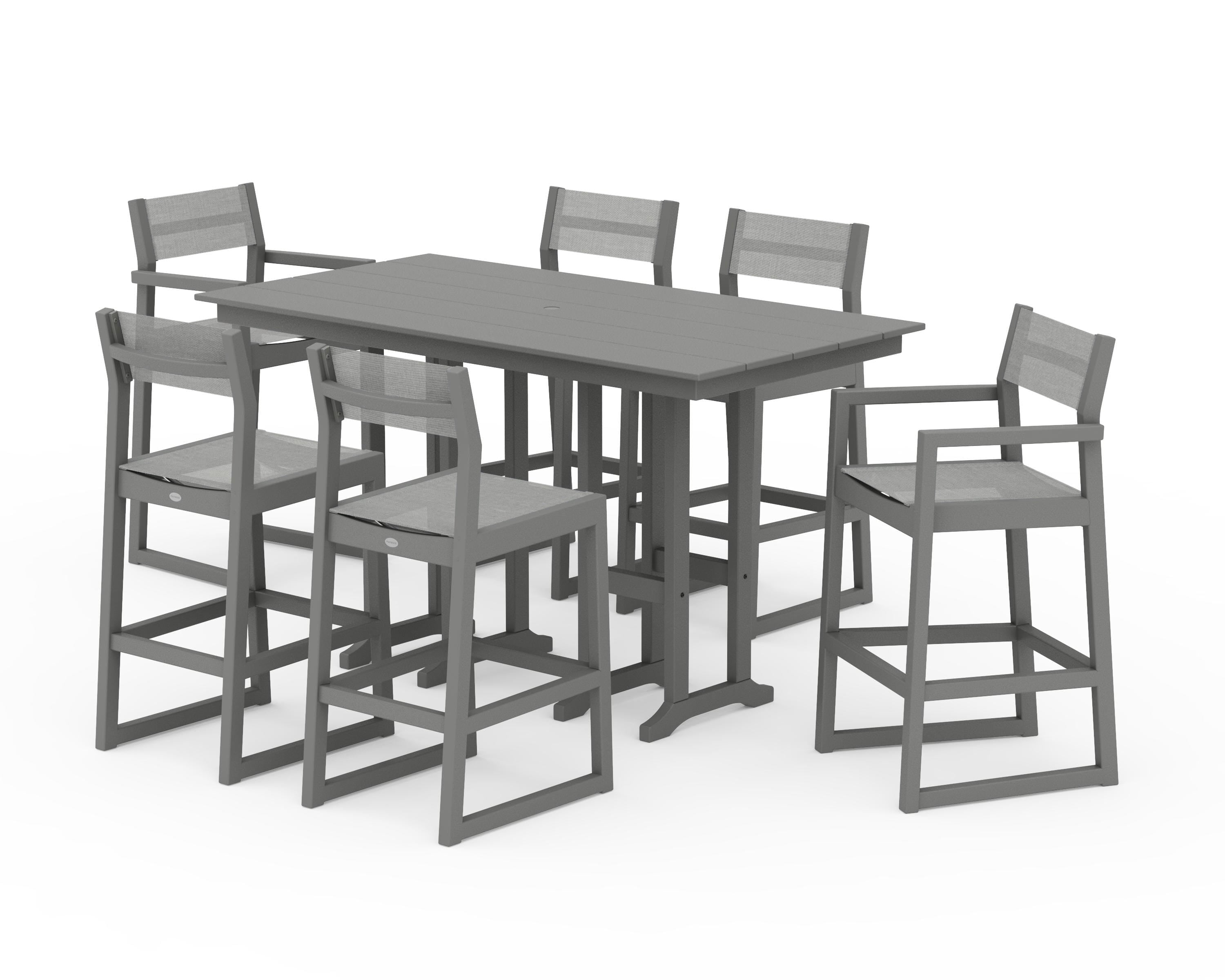 POLYWOOD® EDGE Sling 7-Piece Farmhouse Bar Set in Slate Grey / Metallic Sling