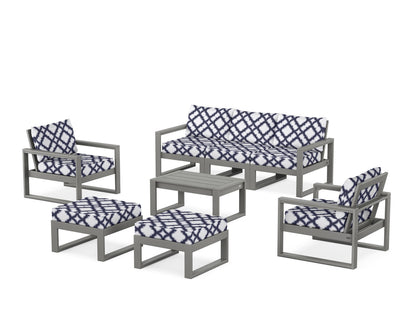 POLYWOOD® EDGE Sectional 8-Piece Lounge Sofa Set in Slate Grey / Trellis Navy