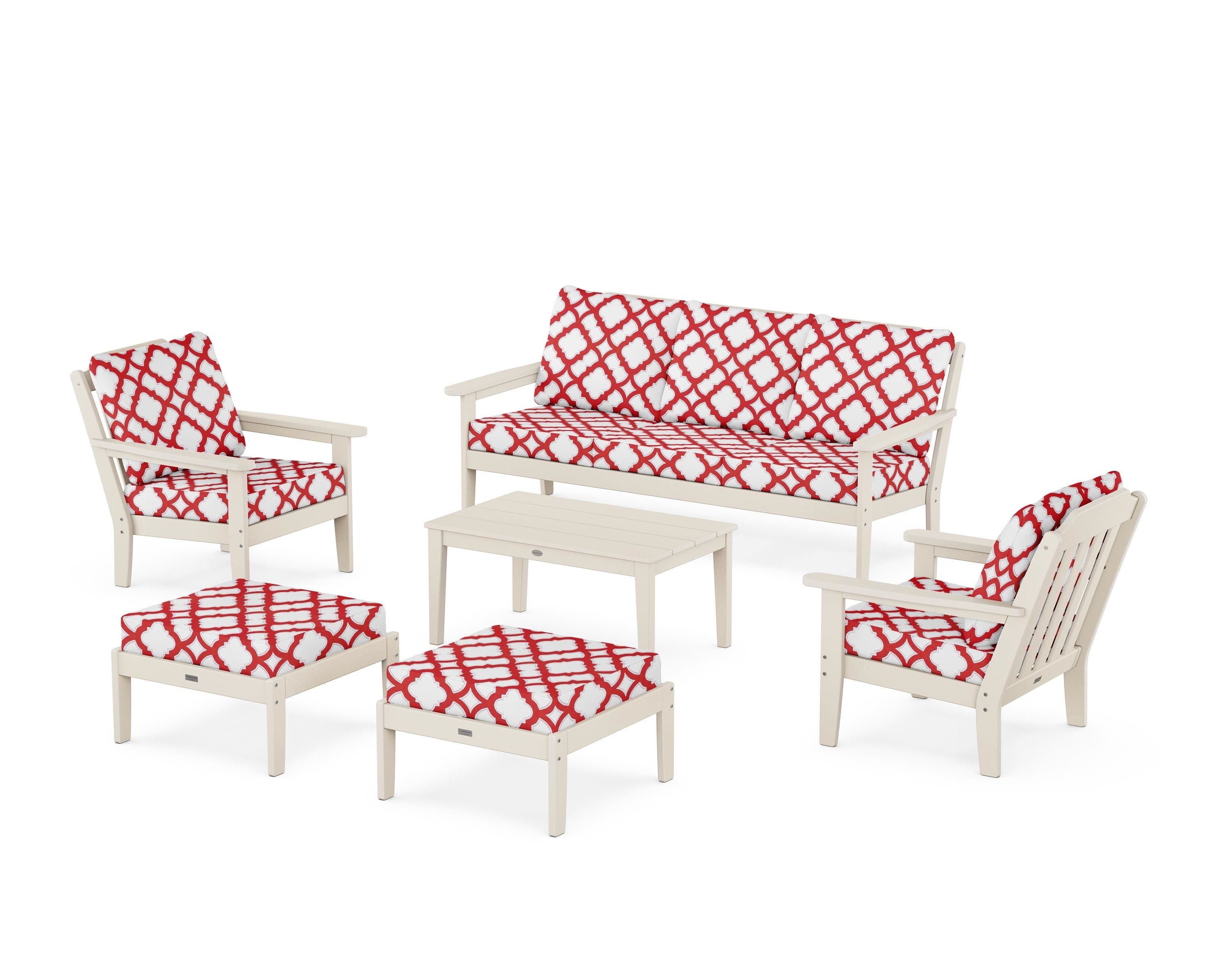 Country Living Cottage 6-Piece Lounge Sofa Set in Sand / Trellis Crimson