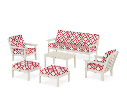 Country Living Cottage 6-Piece Lounge Sofa Set in Sand / Trellis Crimson