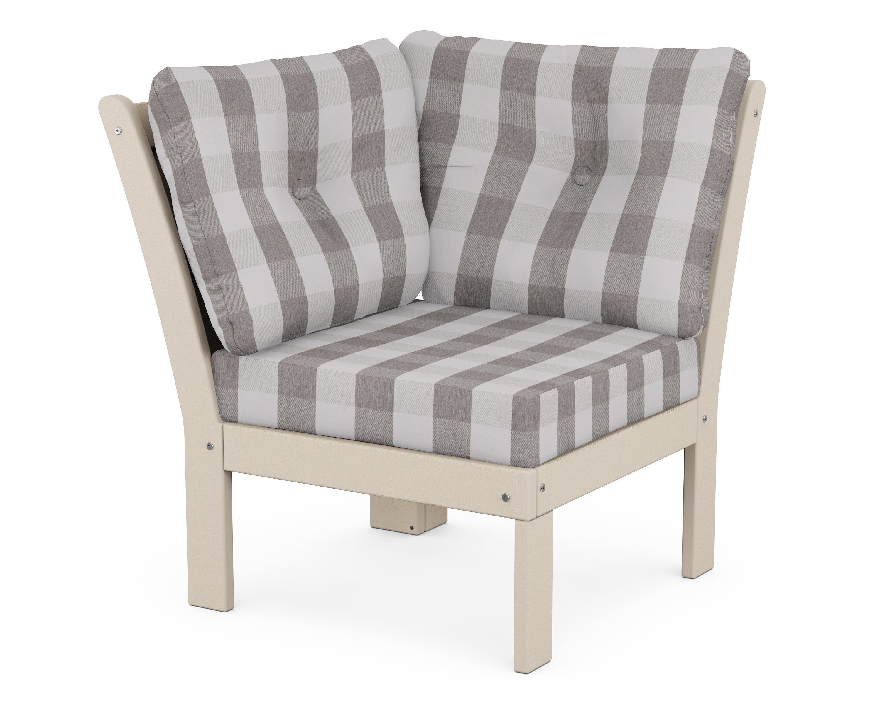 POLYWOOD® Vineyard Modular Corner Chair in Sand / Buffalo Plaid Grey Mist
