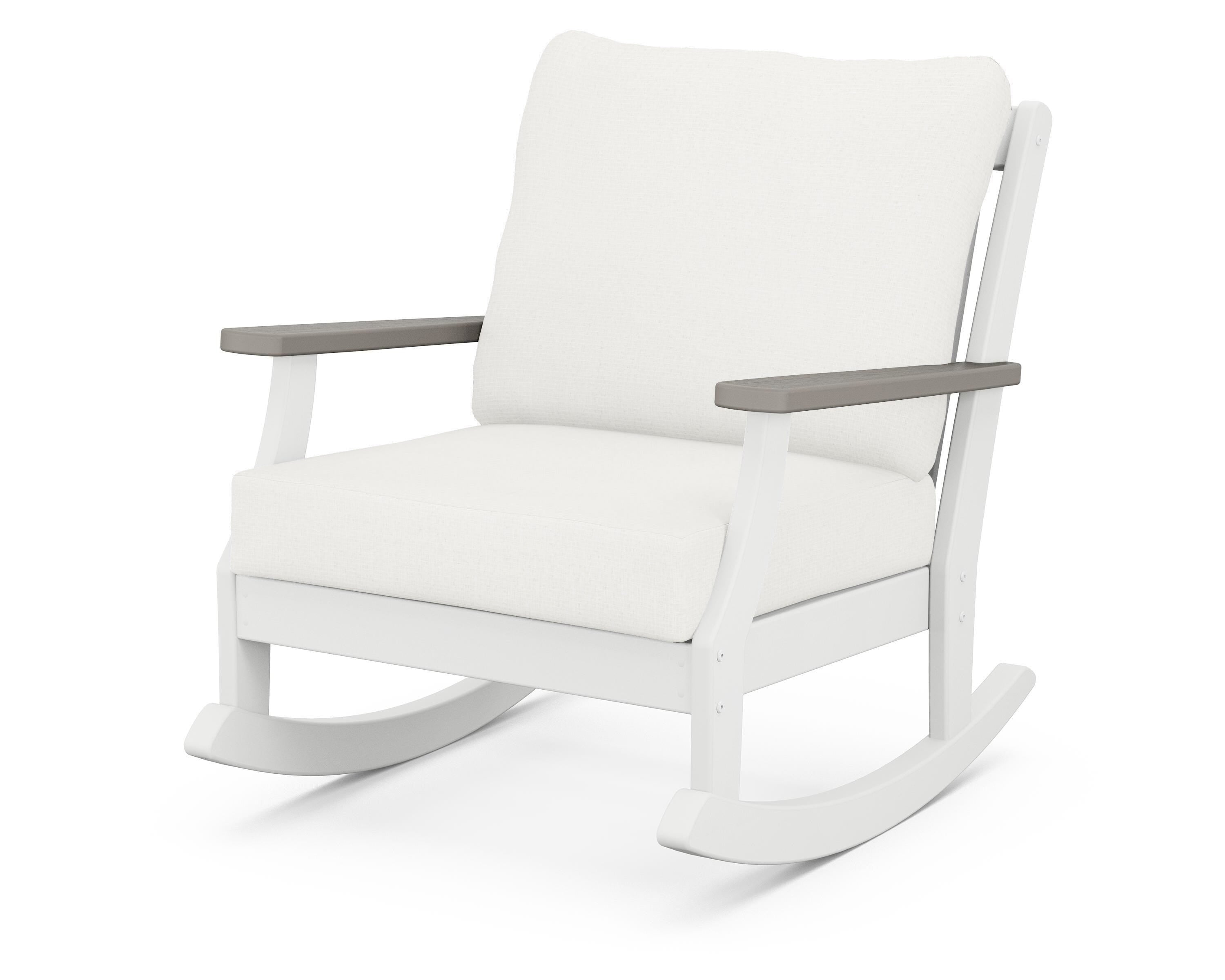 POLYWOOD® Braxton Deep Seating Rocking Chair in White / Driftwood / Natural Linen