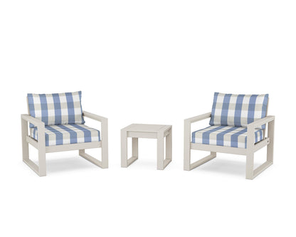POLYWOOD® EDGE Sectional 3-Piece Deep Seating Set in Sand / Buffalo Plaid Sky Blue