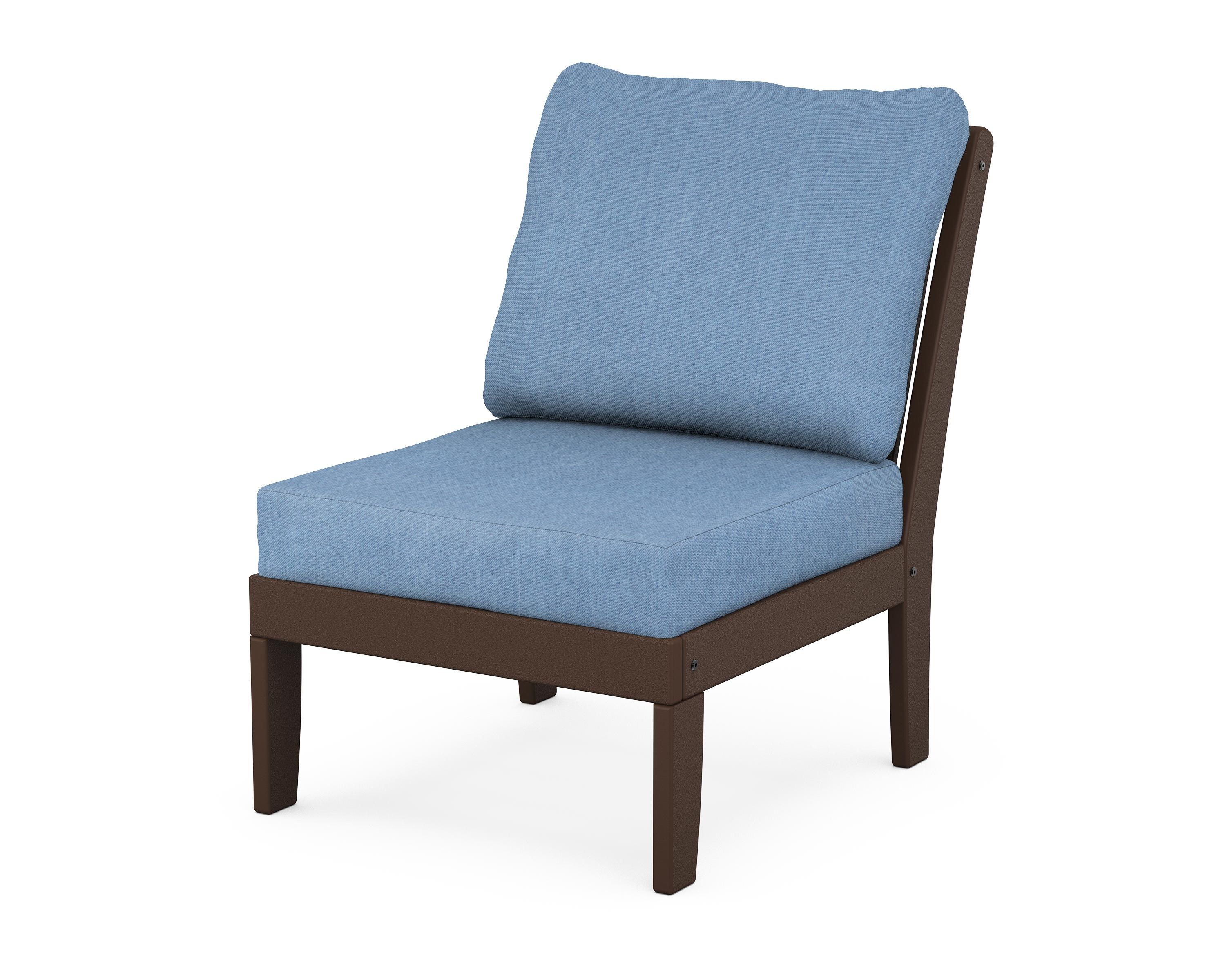POLYWOOD® Braxton Modular Armless Chair in Mahogany / Sky Blue