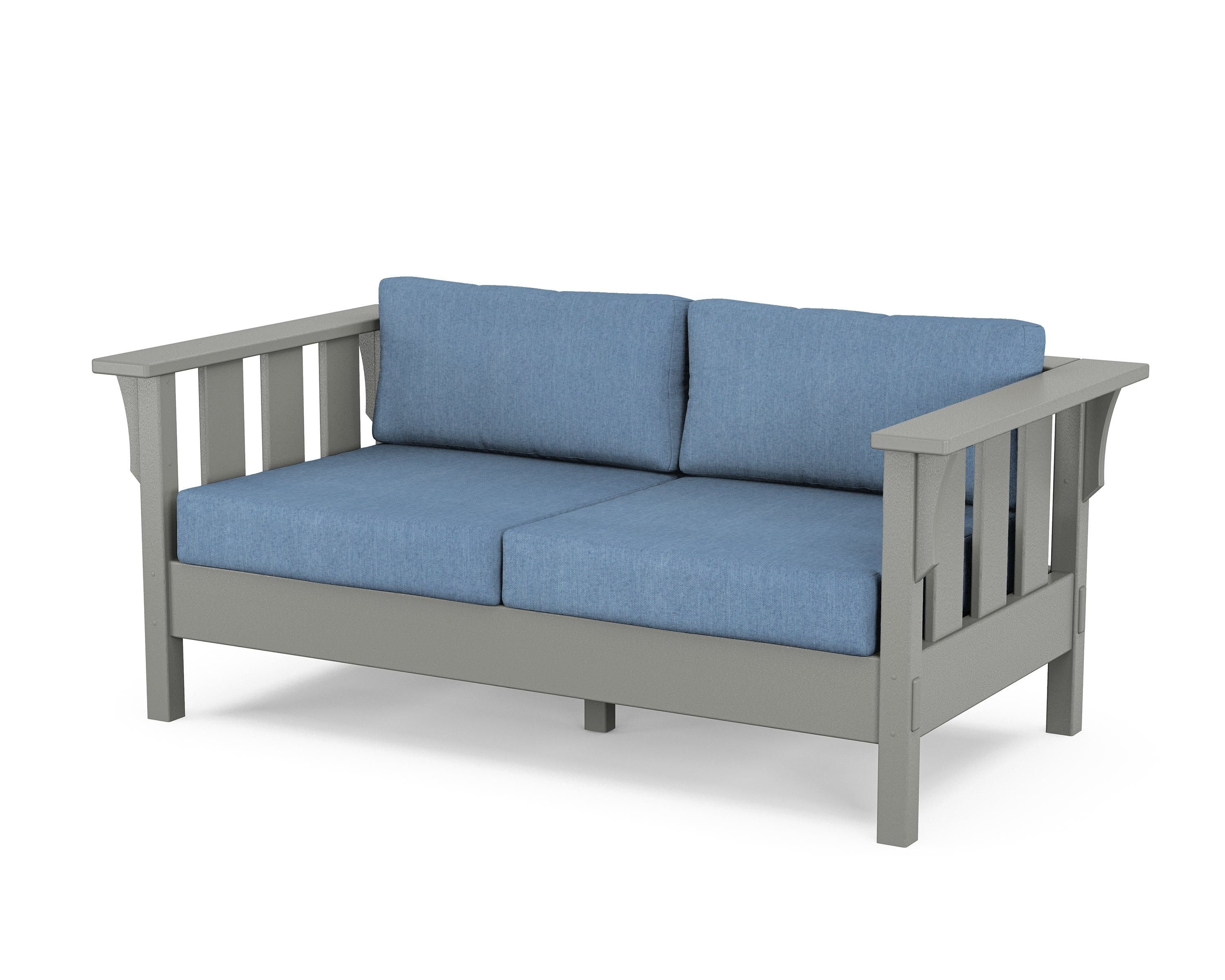 Martha Stewart by POLYWOOD® Acadia Deep Seating Loveseat in Slate Grey / Sky Blue
