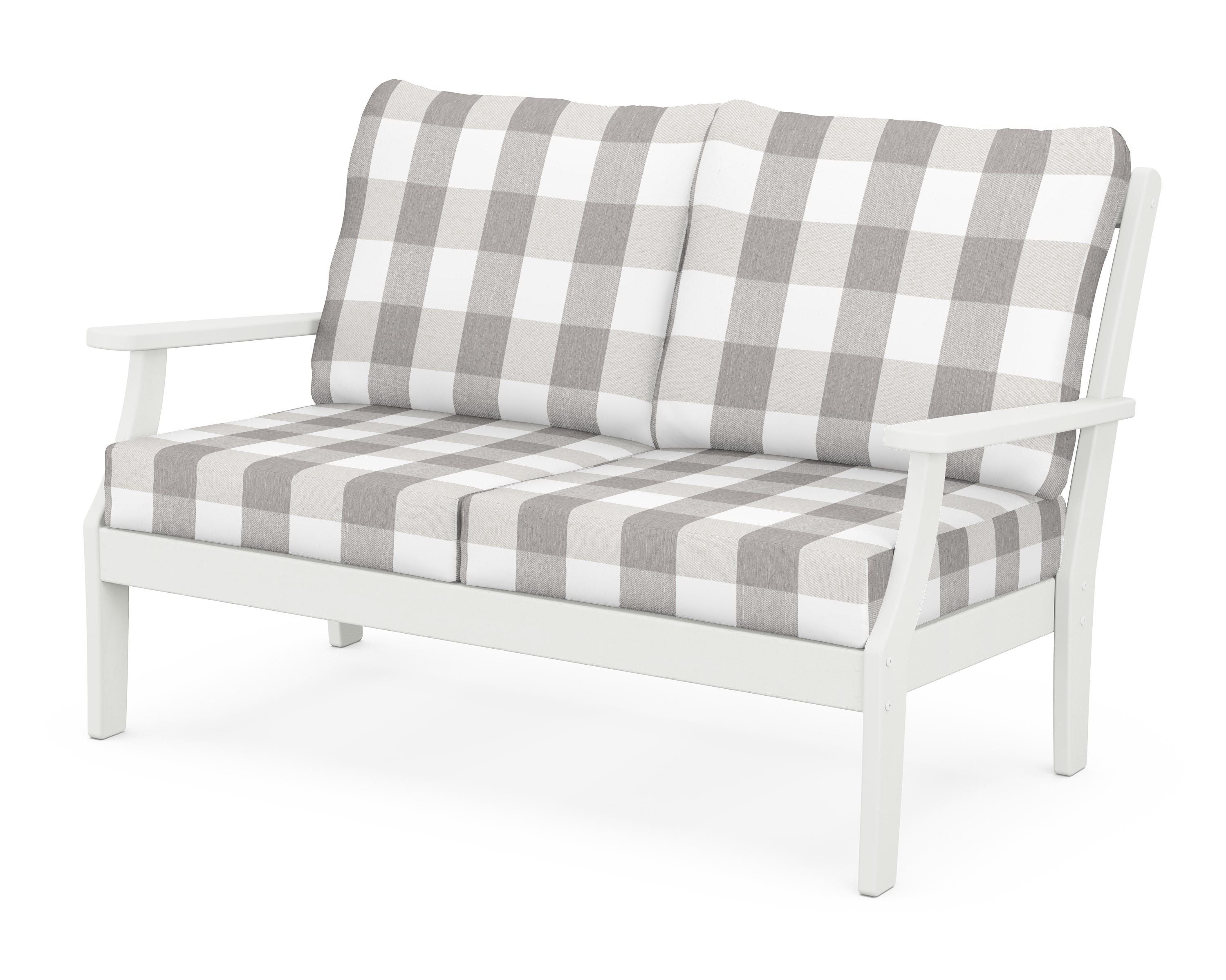 POLYWOOD® Braxton Deep Seating Loveseat in Vintage White / Buffalo Plaid Grey Mist