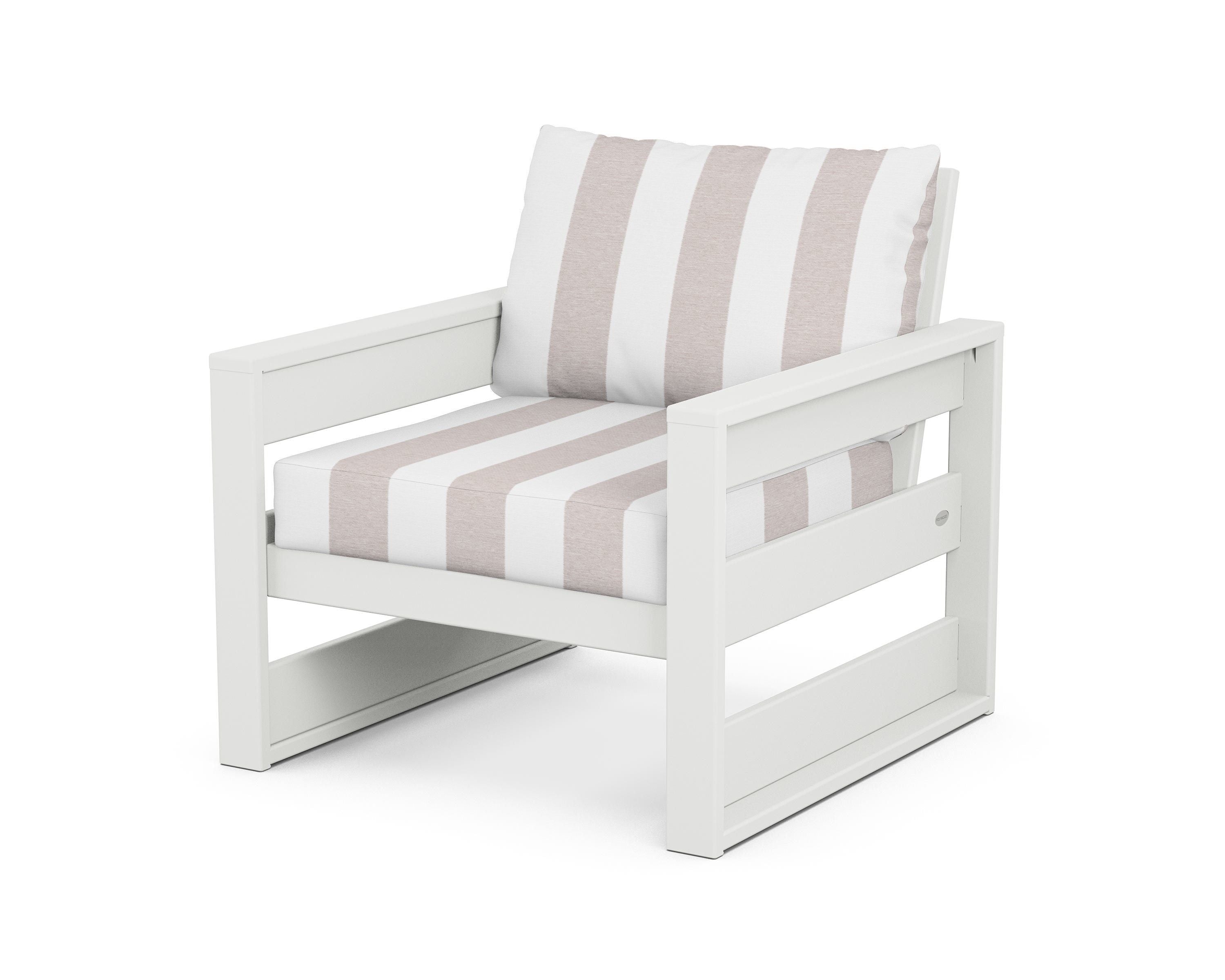 POLYWOOD® Westport Club Chair in White / Cabana Stripe Dune Burlap
