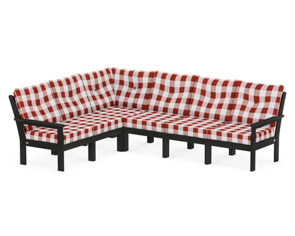 POLYWOOD® Vineyard 6-Piece Sectional in Black / Buffalo Plaid Crimson