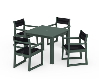 POLYWOOD® EDGE Sling Arm Chair 5-Piece Parsons Dining Set in Green / Black Sling