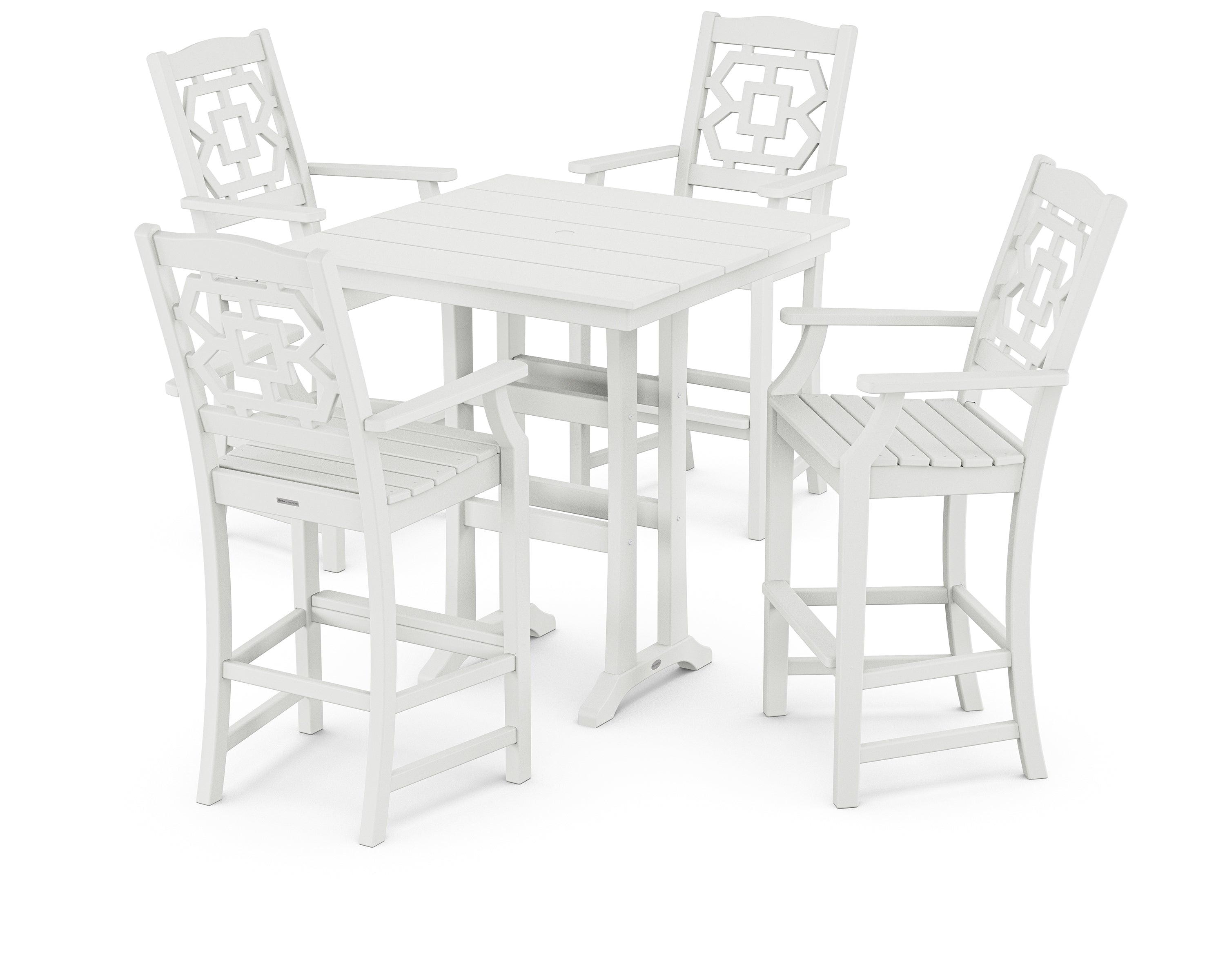 Martha Stewart by POLYWOOD® Chinoiserie 5-Piece Farmhouse Bar Set with Trestle Legs in White