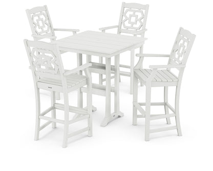 Martha Stewart by POLYWOOD® Chinoiserie 5-Piece Farmhouse Bar Set with Trestle Legs in White