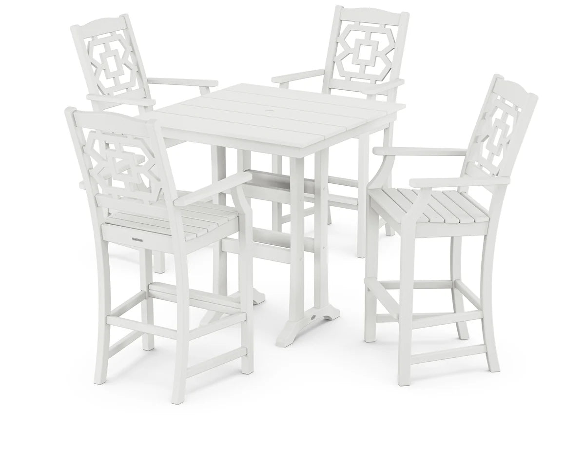 Chinoiserie 5-Piece Farmhouse Bar Set with Trestle Legs