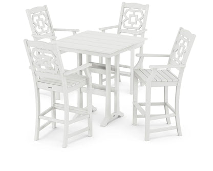 Chinoiserie 5-Piece Farmhouse Bar Set with Trestle Legs