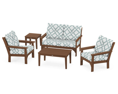 POLYWOOD® Vineyard 5-Piece Deep Seating Set in Teak / Trellis Glacier Spa