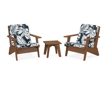 POLYWOOD® Riviera Modern Lounge 3-Piece Set in Teak / Leaf Marine Indigo