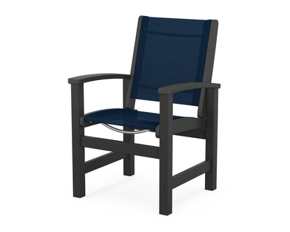 POLYWOOD® Coastal Dining Chair in Black / Navy Blue Sling