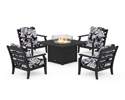 Draper James™ by  POLYWOOD® Savannah 5-Piece Deep Seating Set with Fire Pit Table in Black / Leaf Navy