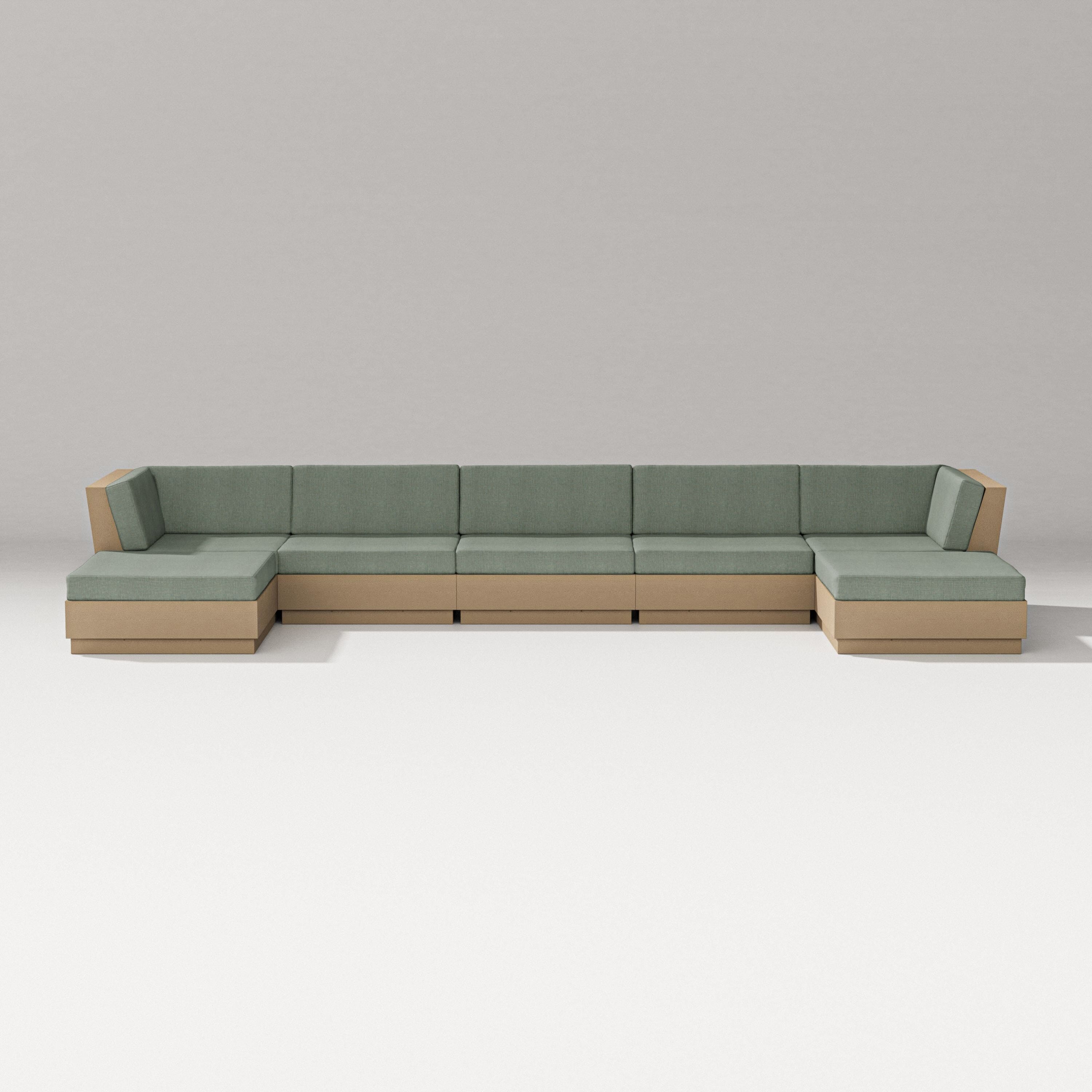 PW Designer Series Elevate 7-Piece Double Chaise Sectional in Vintage Sahara / Cast Sage