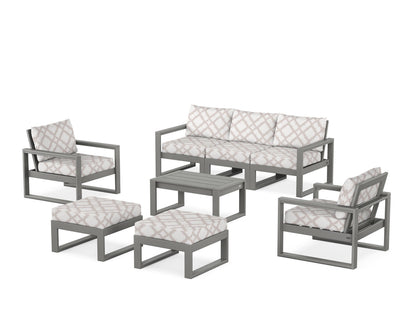 POLYWOOD® EDGE Sectional 8-Piece Lounge Sofa Set in Slate Grey / Trellis Dune Burlap