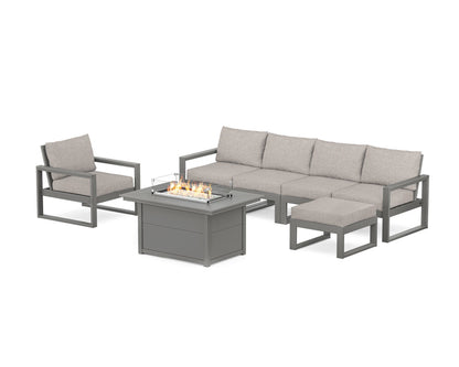 POLYWOOD® EDGE Sectional Lounge and Fire Pit Set in Slate Grey / Weathered Tweed