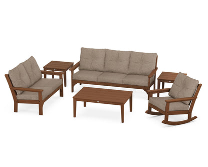 POLYWOOD® Vineyard 6-Piece Deep Seating Set in Teak / Spiced Burlap