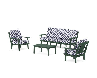 POLYWOOD® Prairie 4-Piece Deep Seating Set with Sofa in Green / Trellis Navy