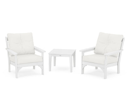 POLYWOOD® Vineyard 3-Piece Deep Seating Set in White / Natural Linen