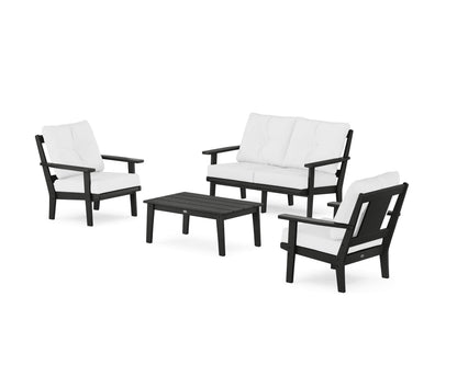 POLYWOOD® Prairie 4-Piece Deep Seating Set with Loveseat in Black / Natural