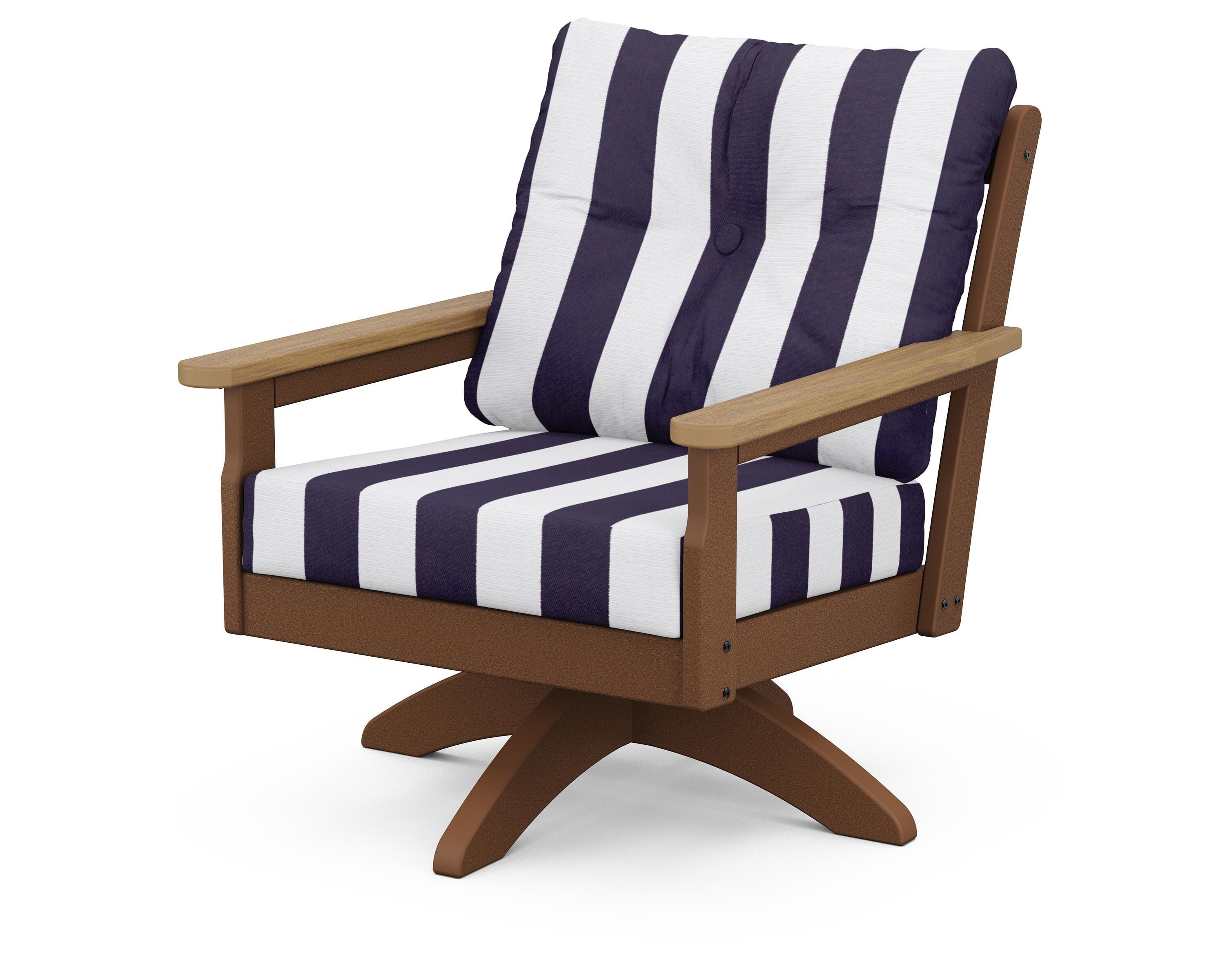 POLYWOOD® Vineyard Deep Seating Swivel Chair in Teak / Natural / Cabana Stripe Navy