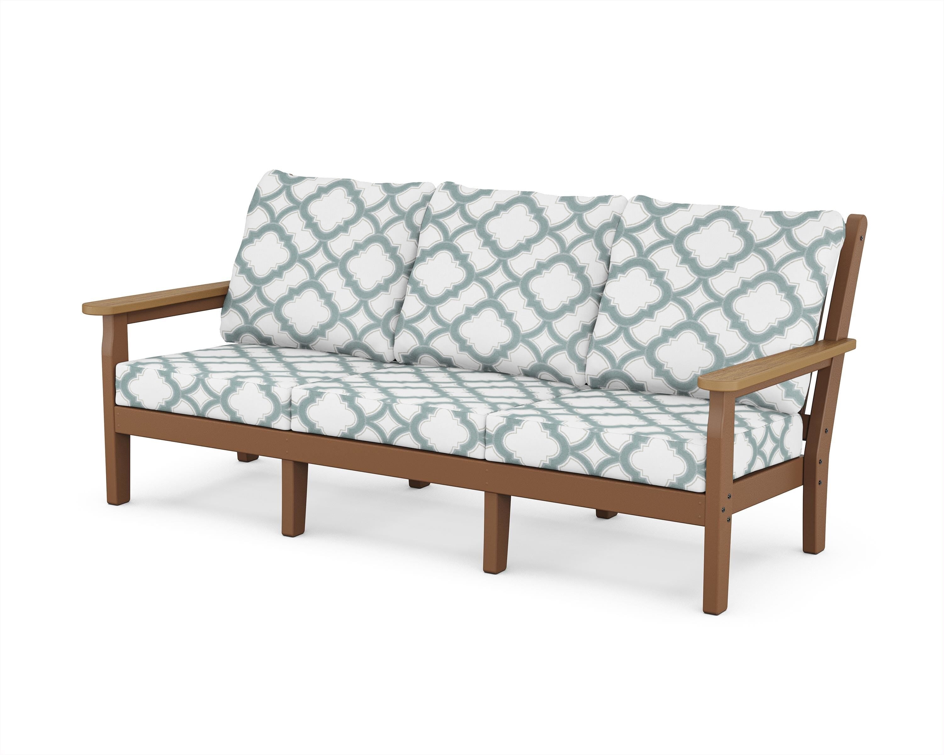 POLYWOOD® Chippendale Deep Seating Sofa in Teak / Natural / Trellis Glacier Spa