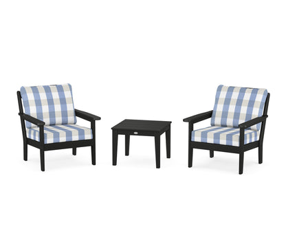 Country Living Cottage 3-Piece Deep Seating Set in Black / Buffalo Plaid Sky Blue