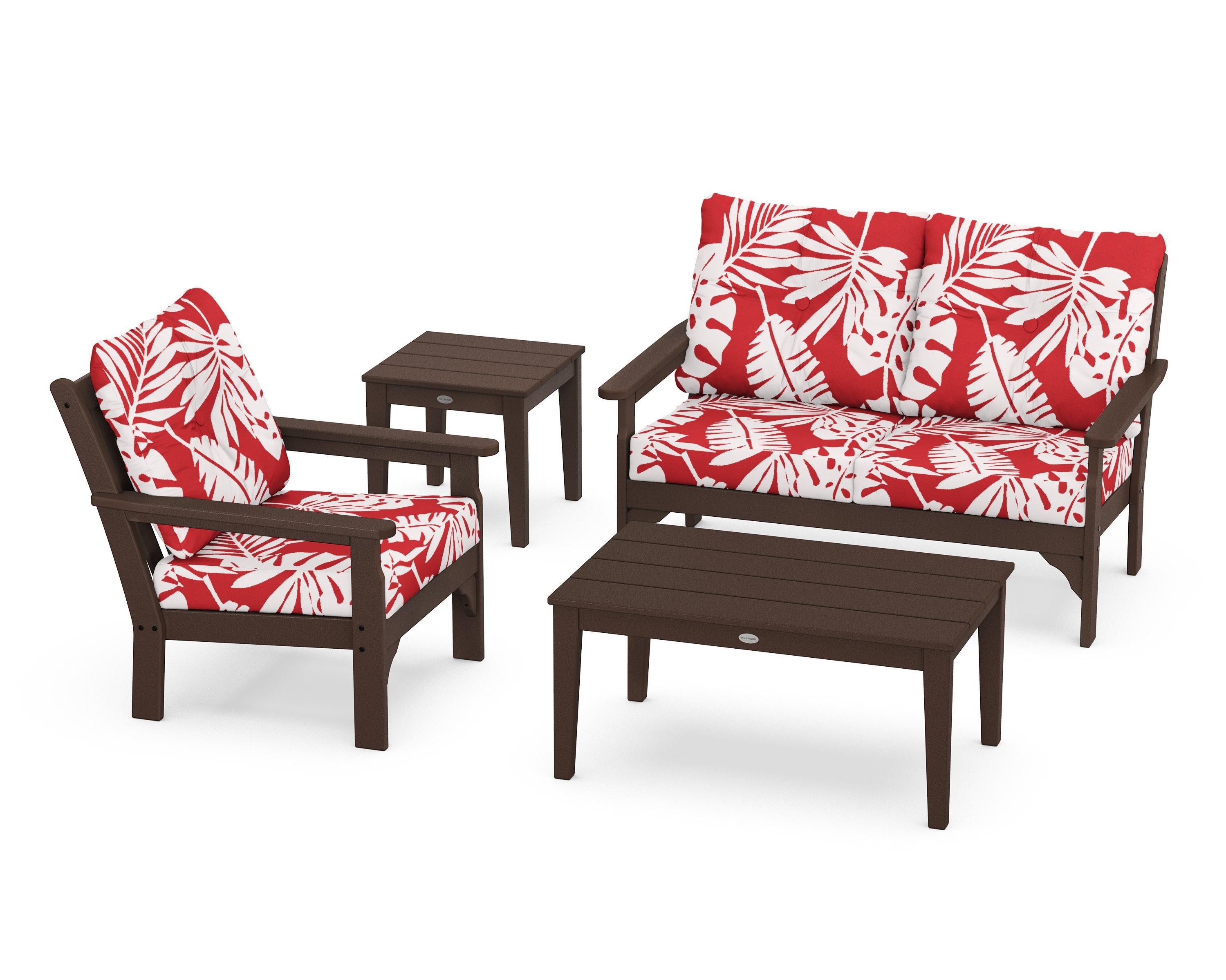 POLYWOOD® Vineyard 4-Piece Deep Seating Set in Mahogany / Leaf Crimson