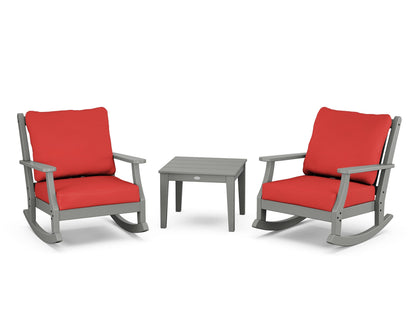 Country Living Wovendale 3-Piece Deep Seating Rocker Set in Slate Grey / Crimson Linen