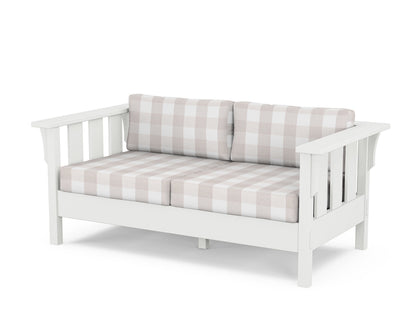 Martha Stewart by POLYWOOD® Acadia Deep Seating Loveseat in White / Buffalo Plaid Dune Burlap