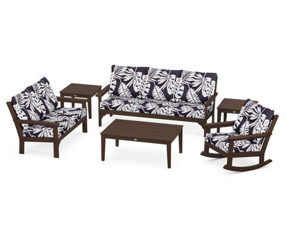 POLYWOOD® Vineyard 6-Piece Deep Seating Set in Mahogany / Leaf Navy