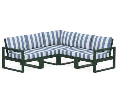 POLYWOOD® EDGE 5-Piece Modular Deep Seating Set in Green / Cabana Stripe Sky Blue