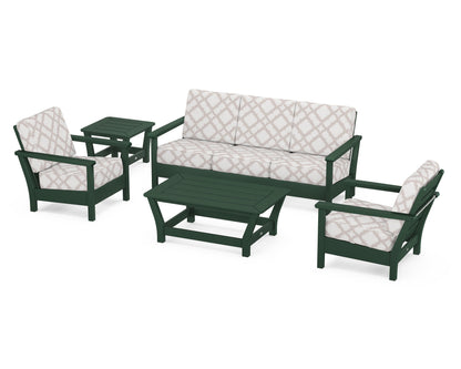 POLYWOOD® Harbour 5-Piece Deep Seating Set in Green / Trellis Dune Burlap