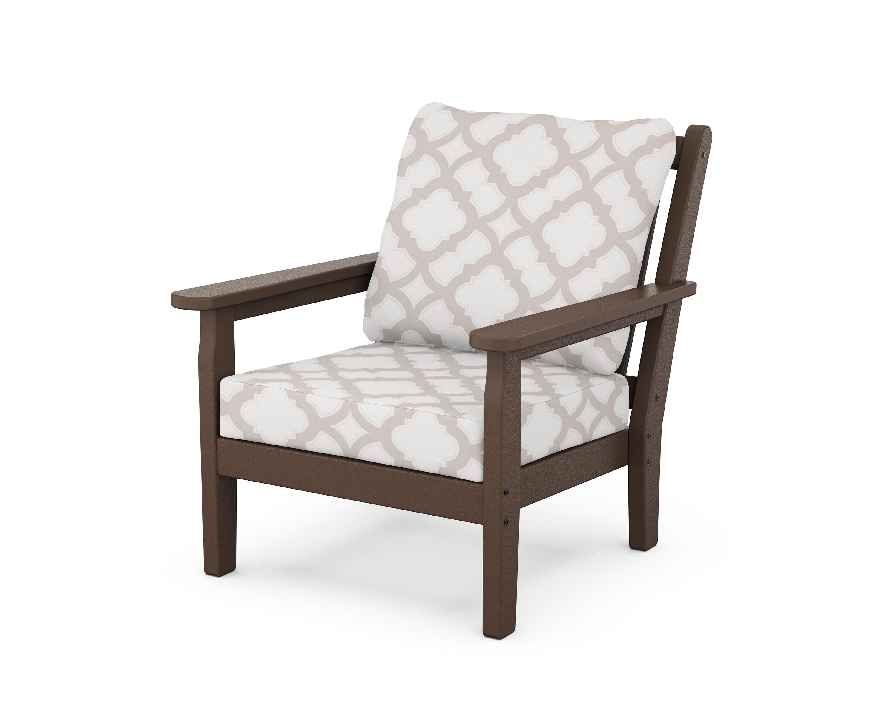 POLYWOOD® Chippendale Deep Seating Chair in Mahogany / Trellis Dune Burlap